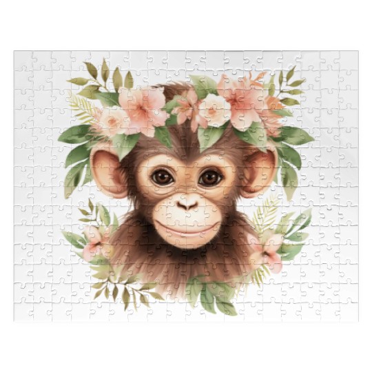 Monkey Chimpanzee Jungle Animal Boho Floral Ape Jigsaw Puzzles