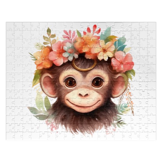 Monkey Chimpanzee Jungle Animal Boho Floral Ape Jigsaw Puzzles