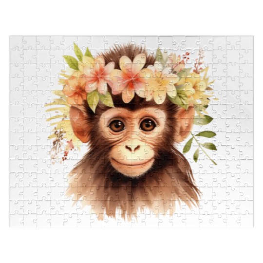 Monkey Chimpanzee Jungle Animal Boho Floral Ape Jigsaw Puzzles