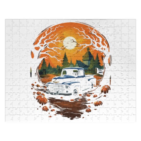 Creepy Old Truck Halloween Haunted Classic Truck Jigsaw Puzzles