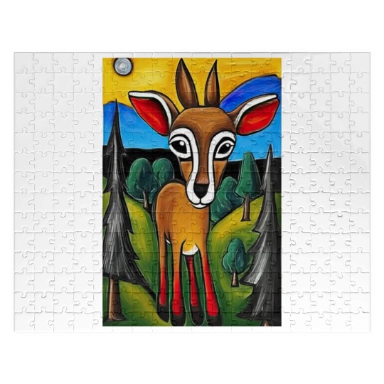 Colorful Art of Deer in Forest Jigsaw Puzzles