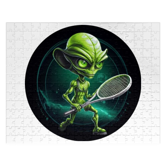 Cool Green Alien Tennis Player: Unique Sports Desi Jigsaw Puzzles
