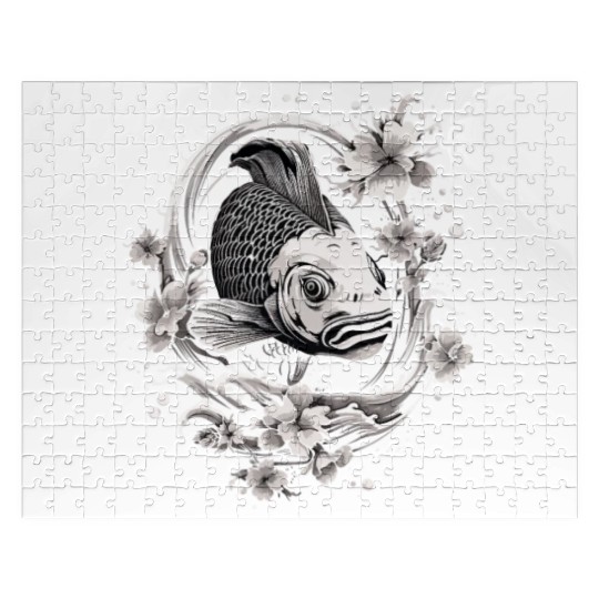 Koi Fish Koi Carp Japanese Tatto-style Koi Jigsaw Puzzles