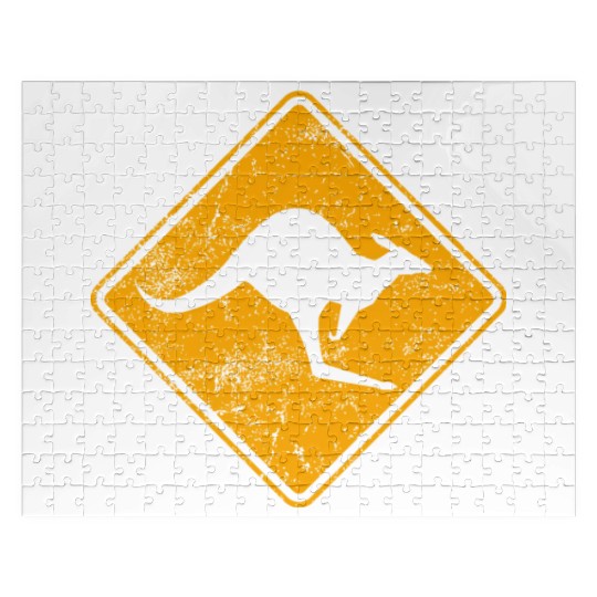 Outback Kangaroo Crossing Road Sign Jigsaw Puzzles