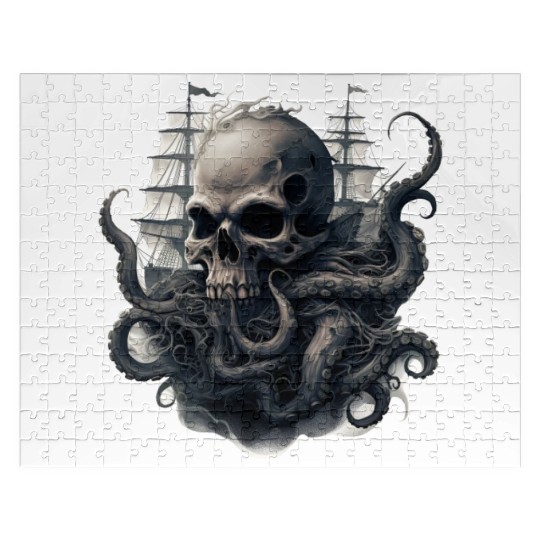 Giant squid kraken skull ship Jigsaw Puzzles