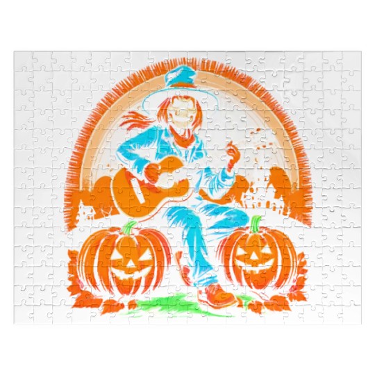Happy Halloween scarecrow plays guitar Jigsaw Puzzles