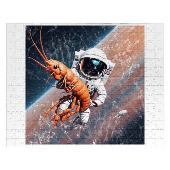 Astronaut in space with shrimp Jigsaw Puzzles