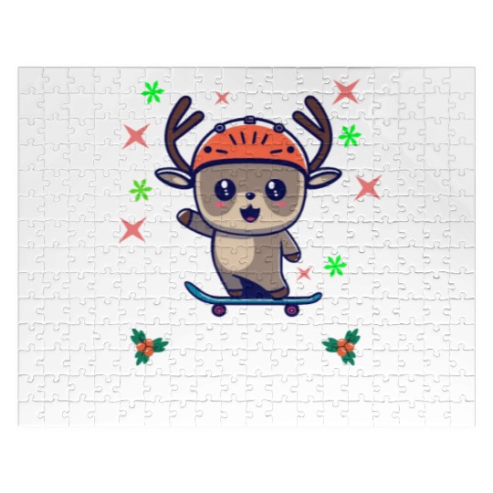 Skateboarding Reindeer Xmas Family Matching Merry Jigsaw Puzzles