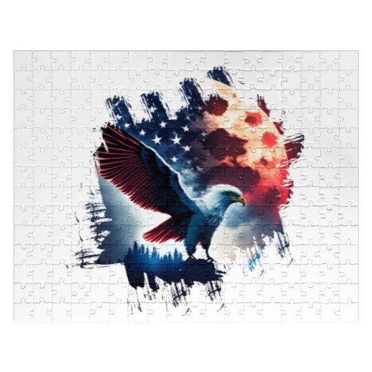 America eagle under Moon with American Flag Jigsaw Puzzles