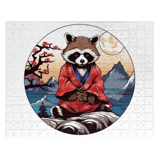 tanuki raccoon dog in kimono in anime style Jigsaw Puzzles
