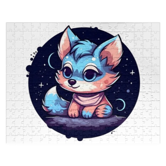 Digital Art Fox Sitting on Rock Crescent Moon Jigsaw Puzzles