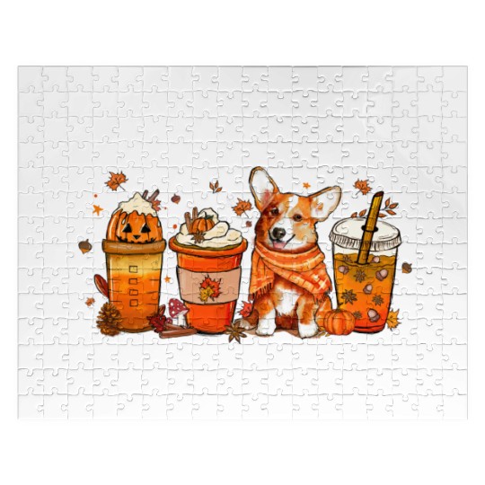 Fall Coffee with Corgi Pumpkin Spice Latte Lovers Jigsaw Puzzles