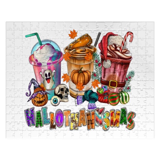 Happy Hallothanksmas Coffee Latte Halloween Jigsaw Puzzles
