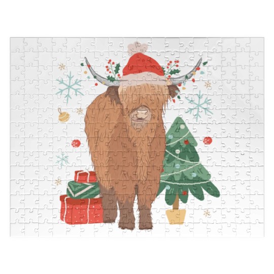 Scottish Highland Cow Christmas Costume Jigsaw Puzzles
