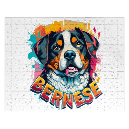 Bernese Mountain Dog Head Vibrant Color Splash Jigsaw Puzzles