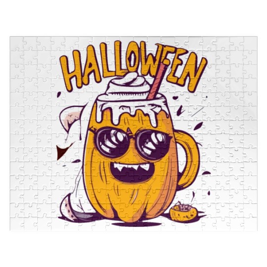 Halloween Funny Pumpkin Lemon Latte Jigsaw Puzzles