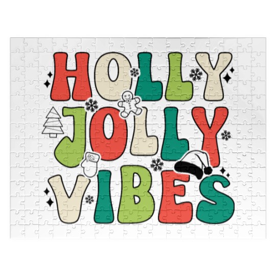 Holly Jolly Vibes Happy Xmas Christmas Holiday Jigsaw Puzzles