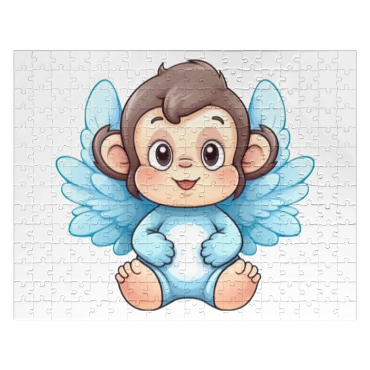 monkey chimpanzee angel wings cute kawaii Jigsaw Puzzles