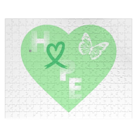 Liver Cancer Hope & Butterfly Heart Green/White Jigsaw Puzzles