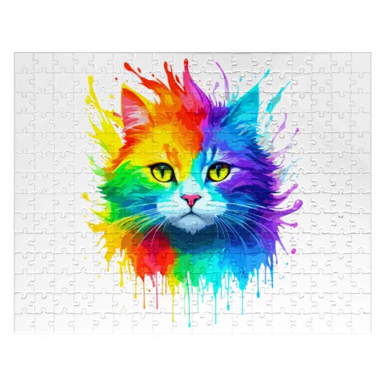 Rainbow Cat Realistic Watercolor Cute Cat Paint Jigsaw Puzzles