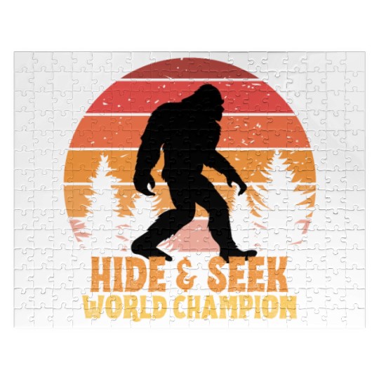 bigfoot, hide & seek world champion retro Jigsaw Puzzles