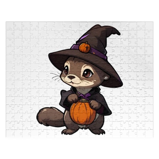 Cute Halloween otter with a witch hat. Jigsaw Puzzles