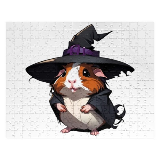 Cute Halloween guinea pig with a witch hat. Jigsaw Puzzles