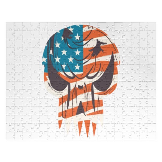 Usa flag skull - badass and distressed art Jigsaw Puzzles