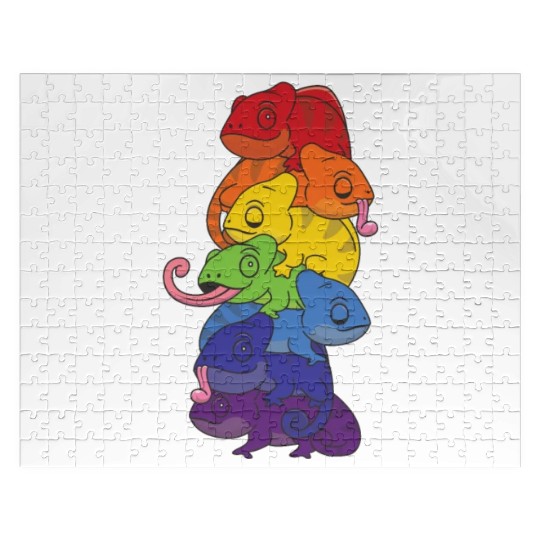 Rainbow Flag Pride Lgbtq Cute Chameleon Stack Jigsaw Puzzles