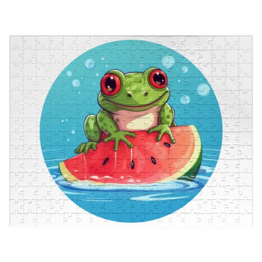 Frog on watermelon in the sea Jigsaw Puzzles