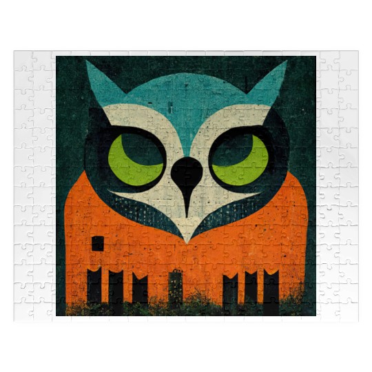 Mod Owl: Teal-Headed Owl Jigsaw Puzzles