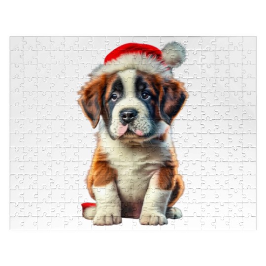Saint Bernard puppy waiting for Christmas Jigsaw Puzzles