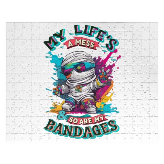 My Life's A Mess Funny Cute Halloween Mummy Design Jigsaw Puzzles