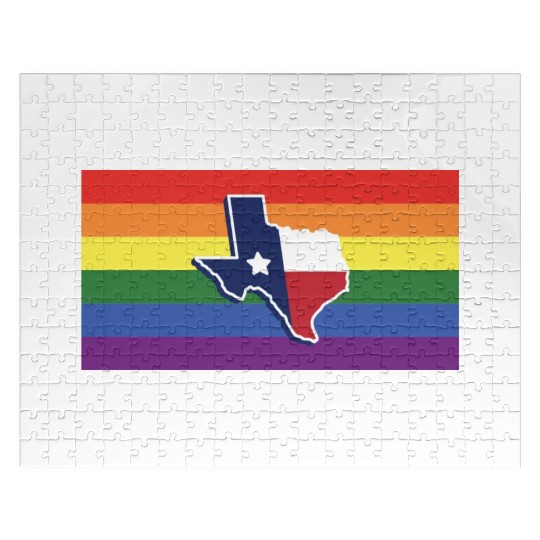 Texas Map Pride Flag Design for proud LGBT+ Texan Jigsaw Puzzles