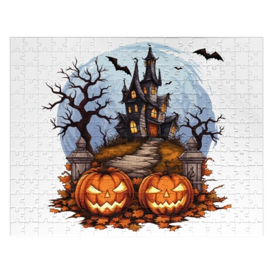 Spooky Haunted House Halloween Pumpkin Bat Jigsaw Puzzles