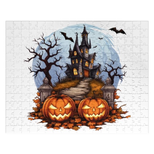Spooky Haunted House Halloween Pumpkin Bat Jigsaw Puzzles