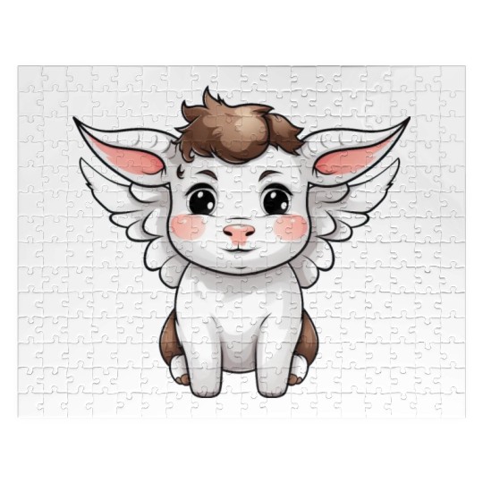 Heavenly Bond: Cow & Calf with Angel Wings Jigsaw Puzzles