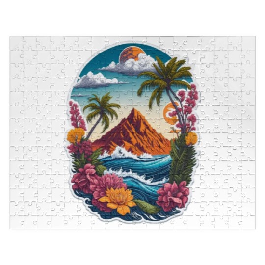 sticker artwork of Jigsaw Puzzles graphic plam tree