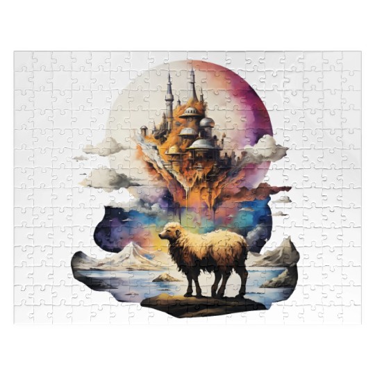 Retro Celestial Moon Sheep Adventure Jigsaw Puzzles