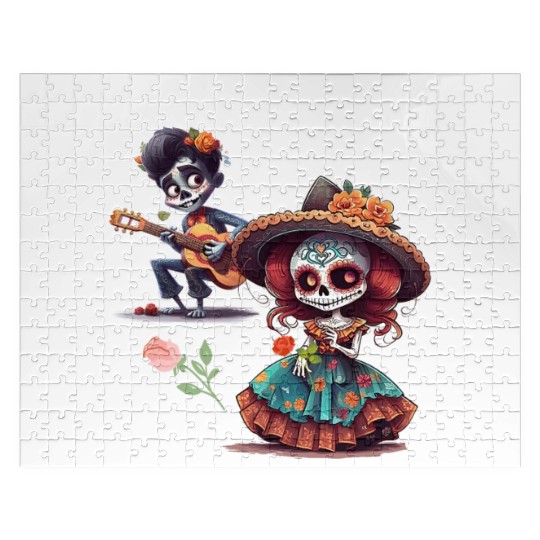Vintage Mexican Day of the Dead skeleton Art Jigsaw Puzzles