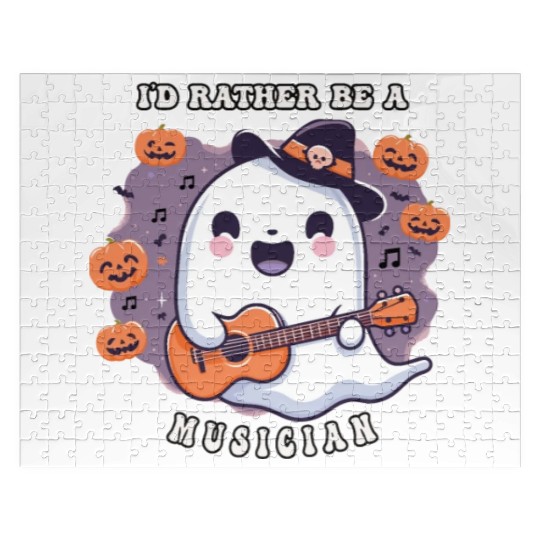 cute ghost playing guitar, Id rather be musician Jigsaw Puzzles