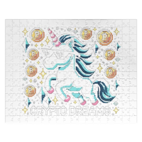 Crypto Dreams - 8-bit Unicorn Amidst Digital Coins Jigsaw Puzzles
