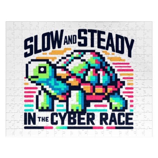 Cyber Turtle - Slow and Steady in 8-bit Color Jigsaw Puzzles