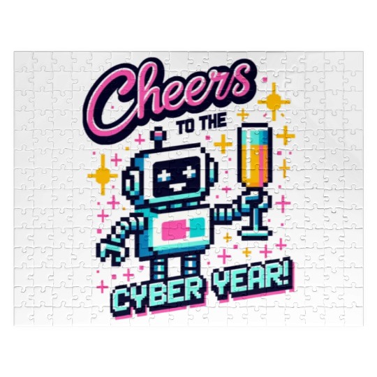 Retro Robot New Year's Toast - Cyber Champagne Fun Jigsaw Puzzles