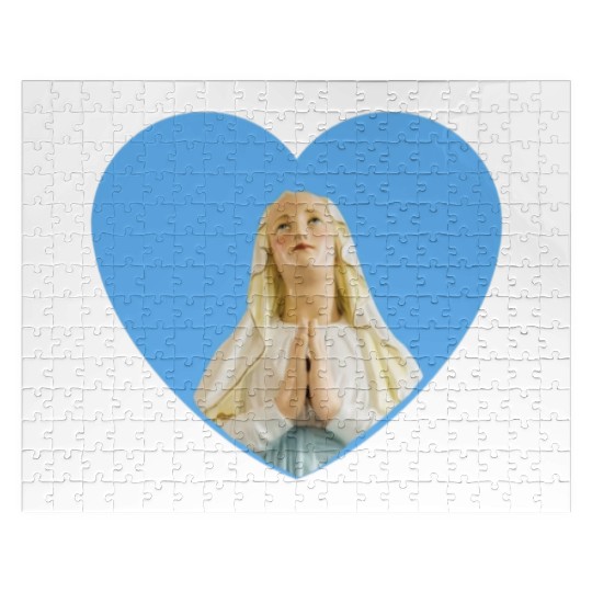 Virgin Mother Mary Praying Blue Heart Jigsaw Puzzles