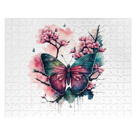 WATERCOLOR BUTTERFLY AND FLOWERS Jigsaw Puzzles