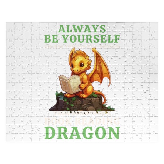 "Always Be Yourself" - Book Reading Yellow Dragon Jigsaw Puzzles