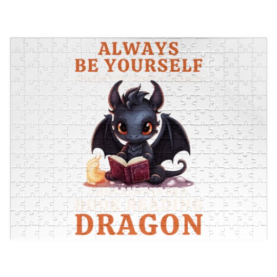 "Always Be Yourself" - Book Reading Black Dragon Jigsaw Puzzles