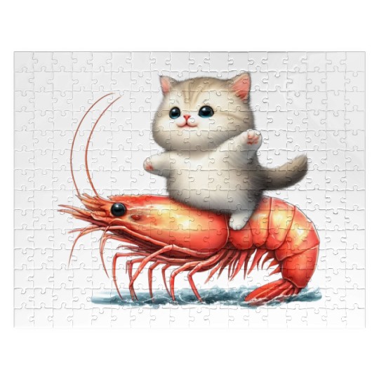 Cat rides on shrimp Jigsaw Puzzles