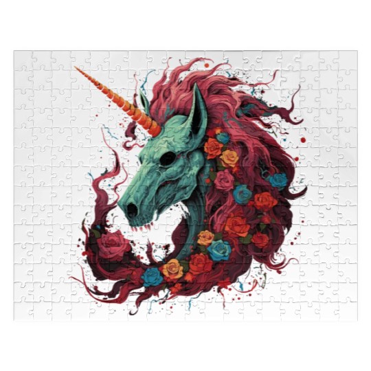 scary unicorn and flowers Jigsaw Puzzles